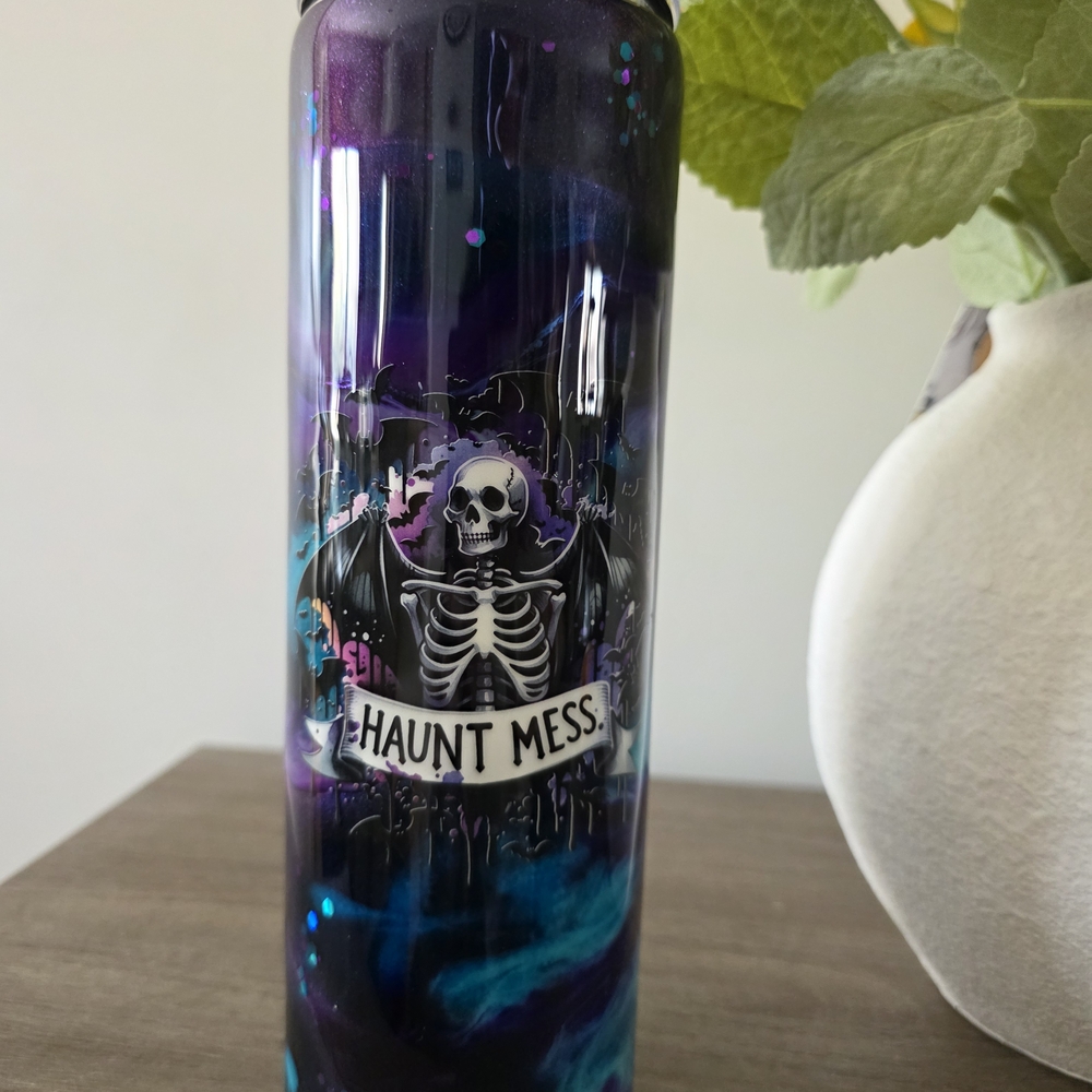 Haunt Mess Skull Design Tumbler - Purple and Blue